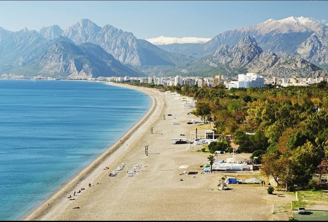 Clear blue sea below the Beydaglari mountains on the Antalya coast in Turkey