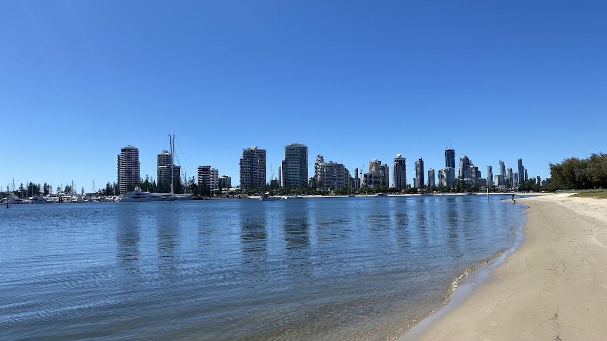The patrolled sand and the Spit at Main Beach on the Gold Coast