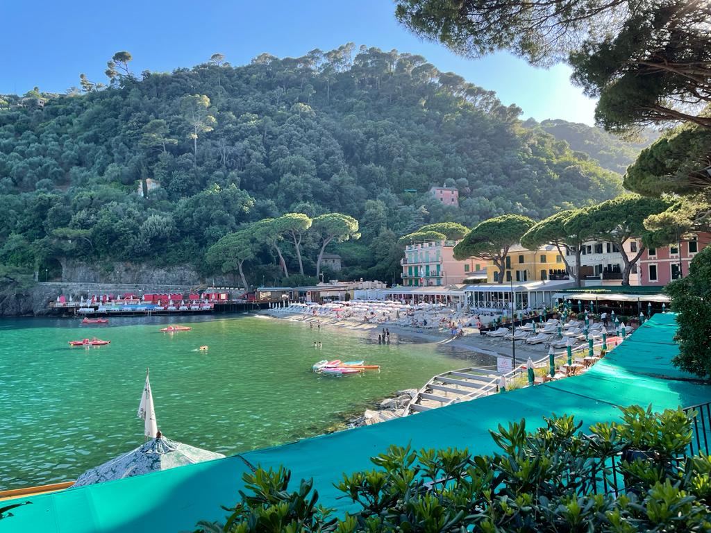 Green water and the sheltered sandy cove of Paraggi between Santa Margherita and Portofino
