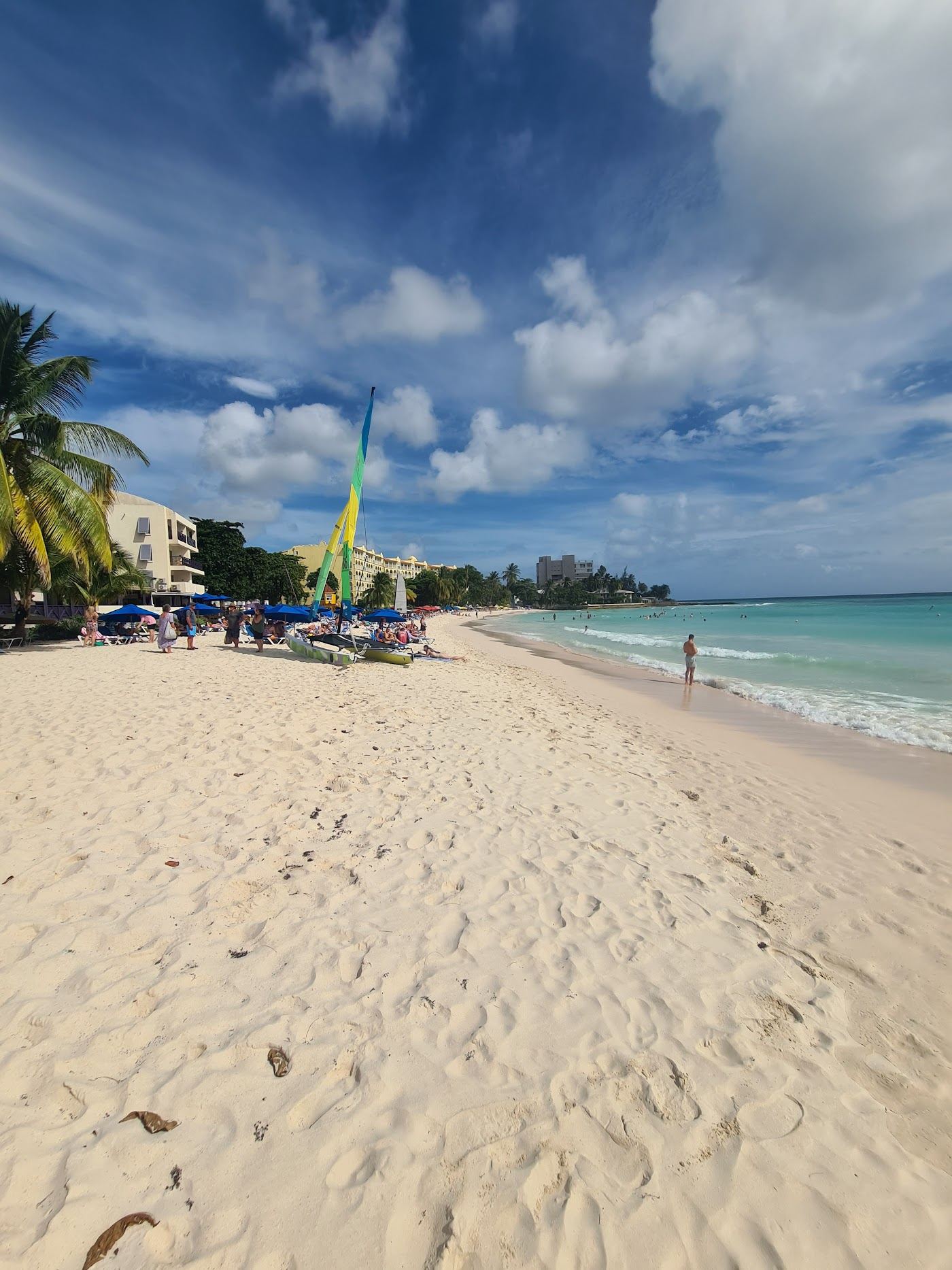 Turquoise water and pale sand at Dover beach beside St Lawrence Gap in Barbados