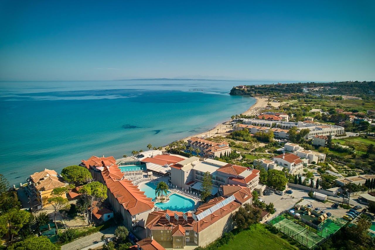 The long sandy sweep of Tsilivi beach on the north coast of Zakynthos
