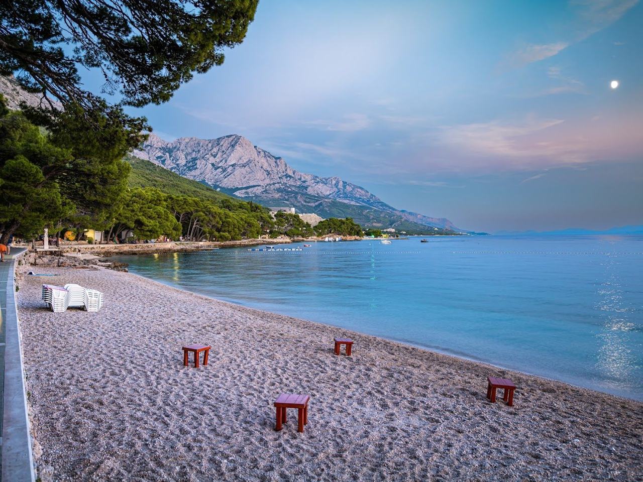 Pine backed pebble coves at Brela on the Makarska Riviera