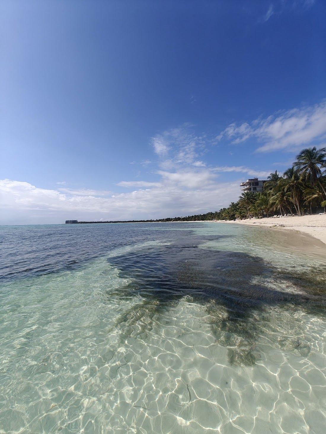 The quiet reef sheltered bay and calm water of Soliman Bay in the Riviera Maya