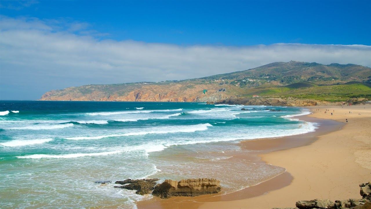 Wide Atlantic sand and dunes at Praia do Guincho near Cascais on the Portuguese coast