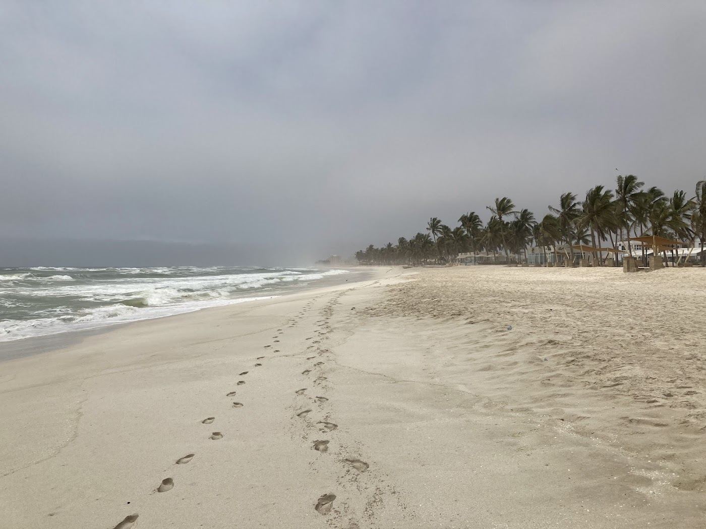 The wide pale sand of Dahariz Beach along the Salalah shore in southern Oman