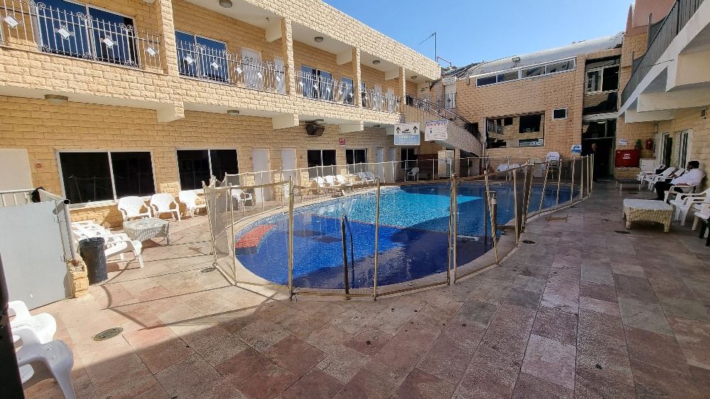 North Beach sunbeds and the Red Sea along the Eilat promenade