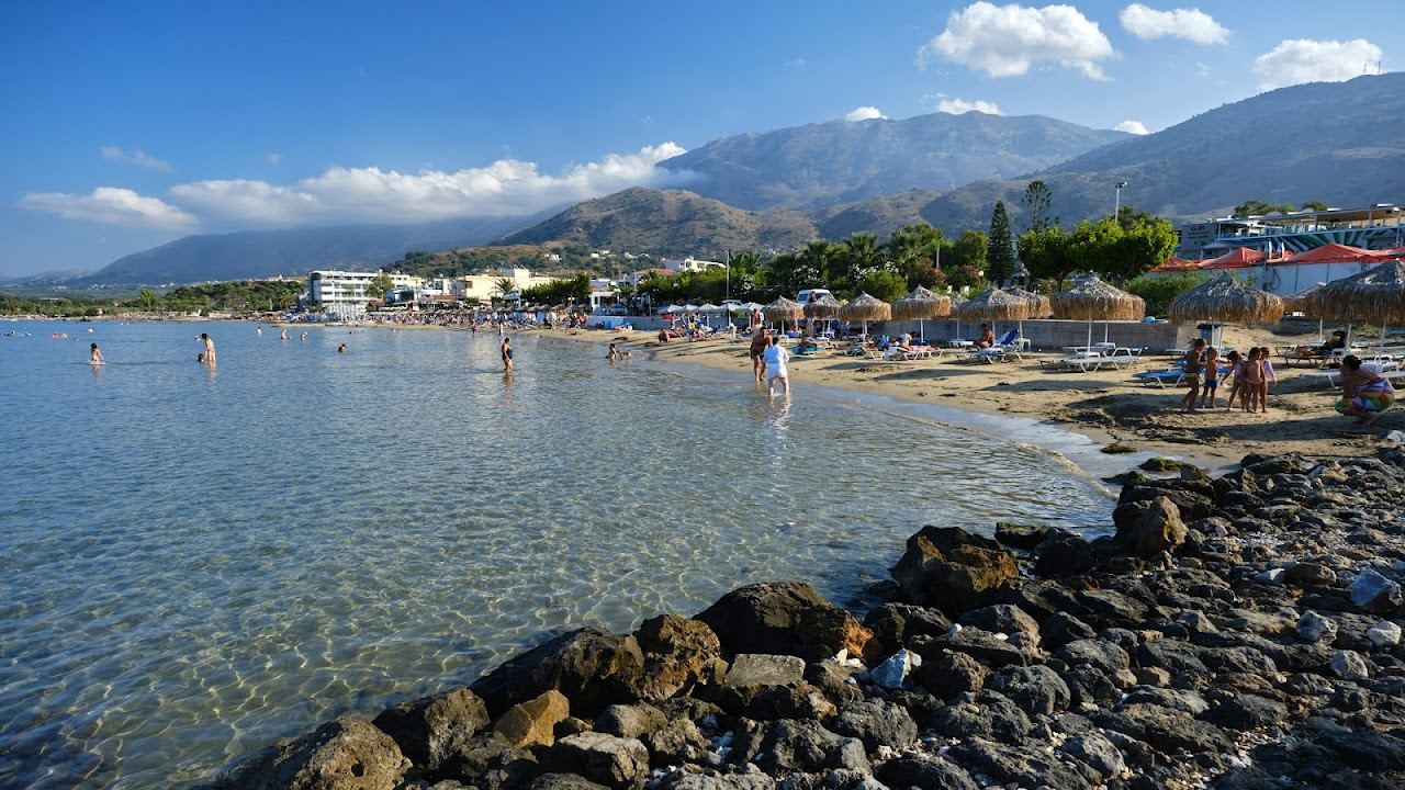 The very long shallow sandy beach and warm water of Georgioupoli in Crete
