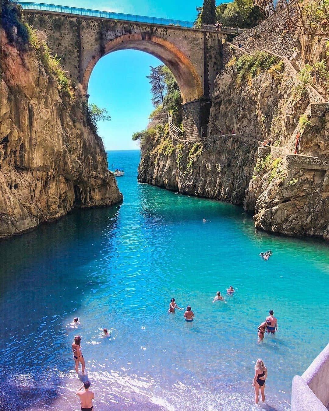 Fiordo di Furore inlet and small beach below the bridge on the Amalfi Coast