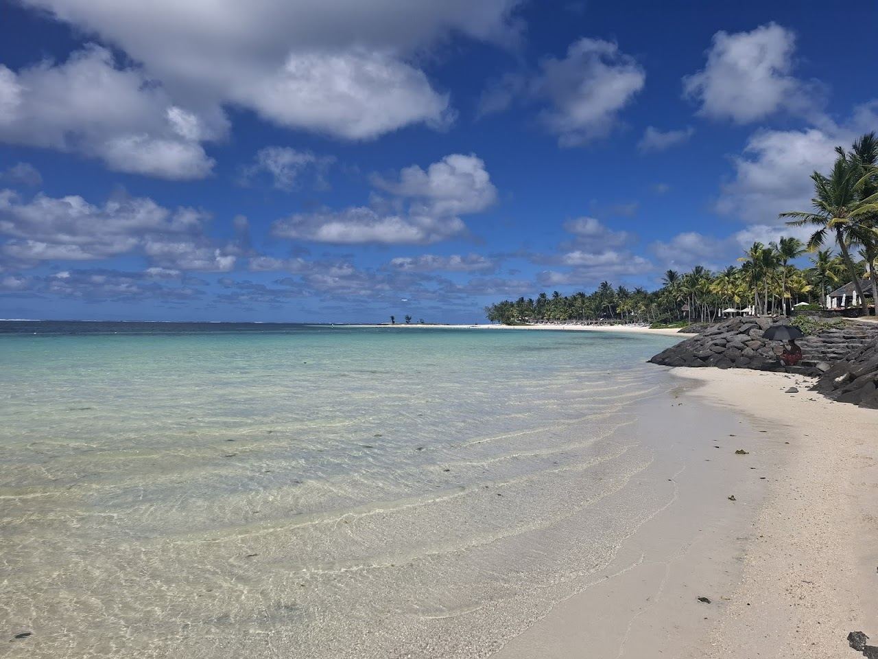 The long broad white sand sweep of Belle Mare on the east coast of Mauritius