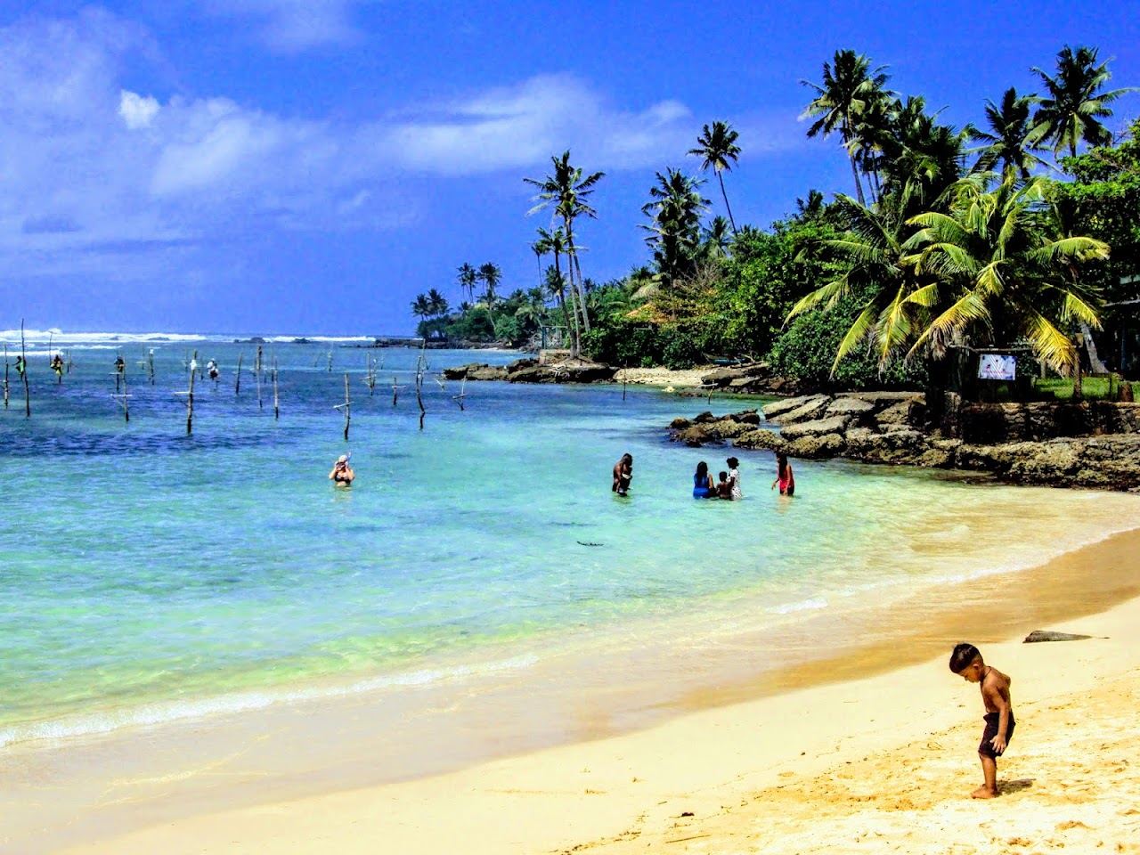 The reef protected lagoon and calm shallow water at Polhena near Matara in Sri Lanka