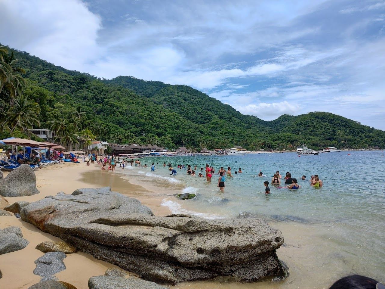 The jungle backed cove and calm water at Las Animas on the south shore of Banderas Bay
