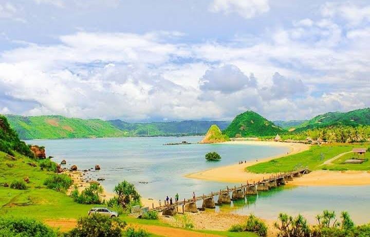 The green headland and cove at Seger on the Mandalika coast of Lombok