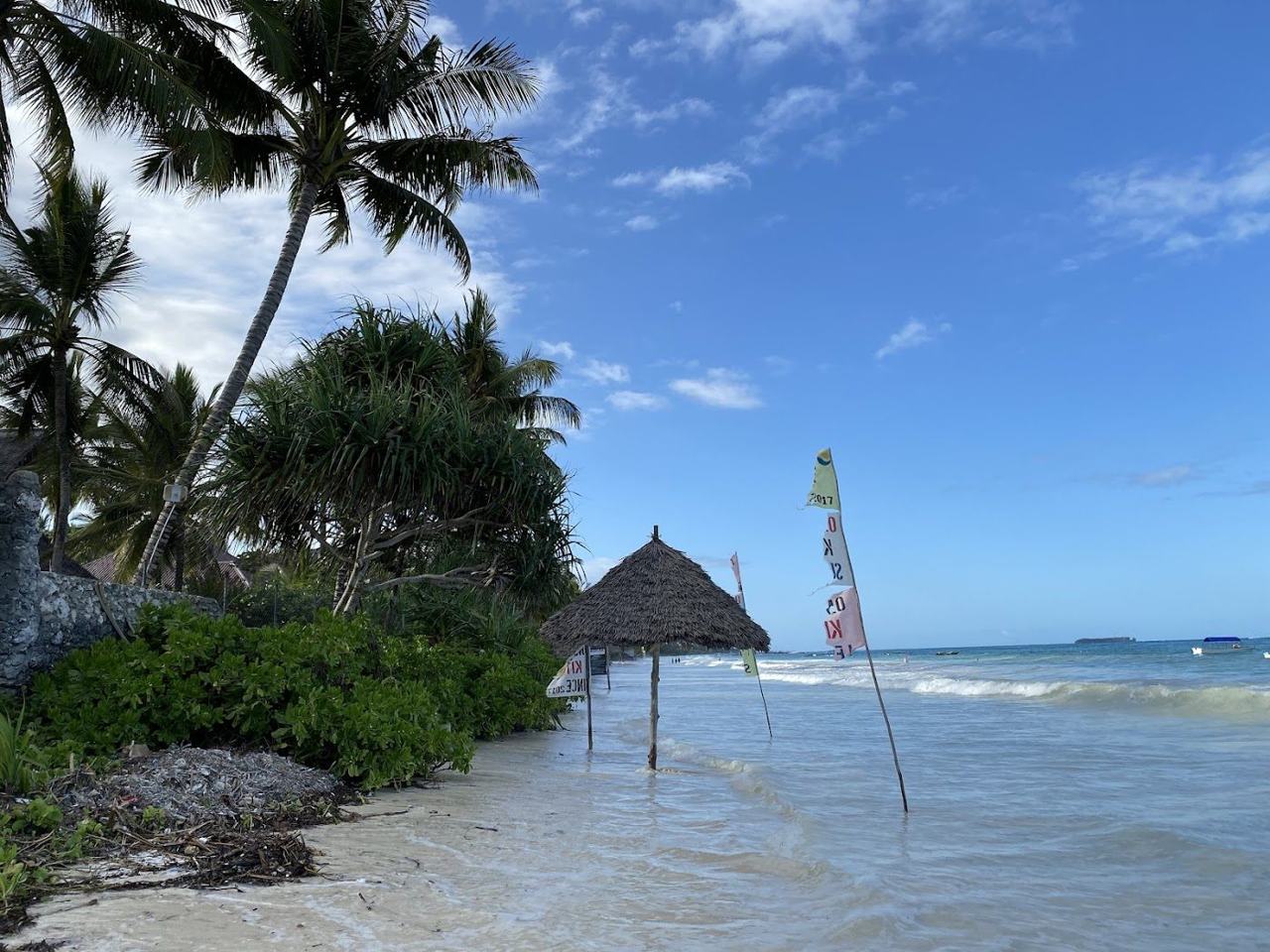 A second view of the quiet shore and reef flats at Matemwe beach on Zanzibar