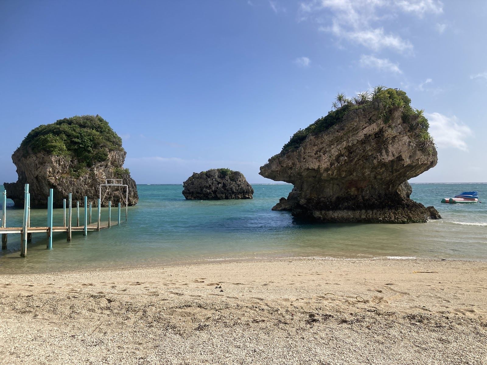 The natural sand and tide pools of Mibaru Beach in Nanjo, Okinawa