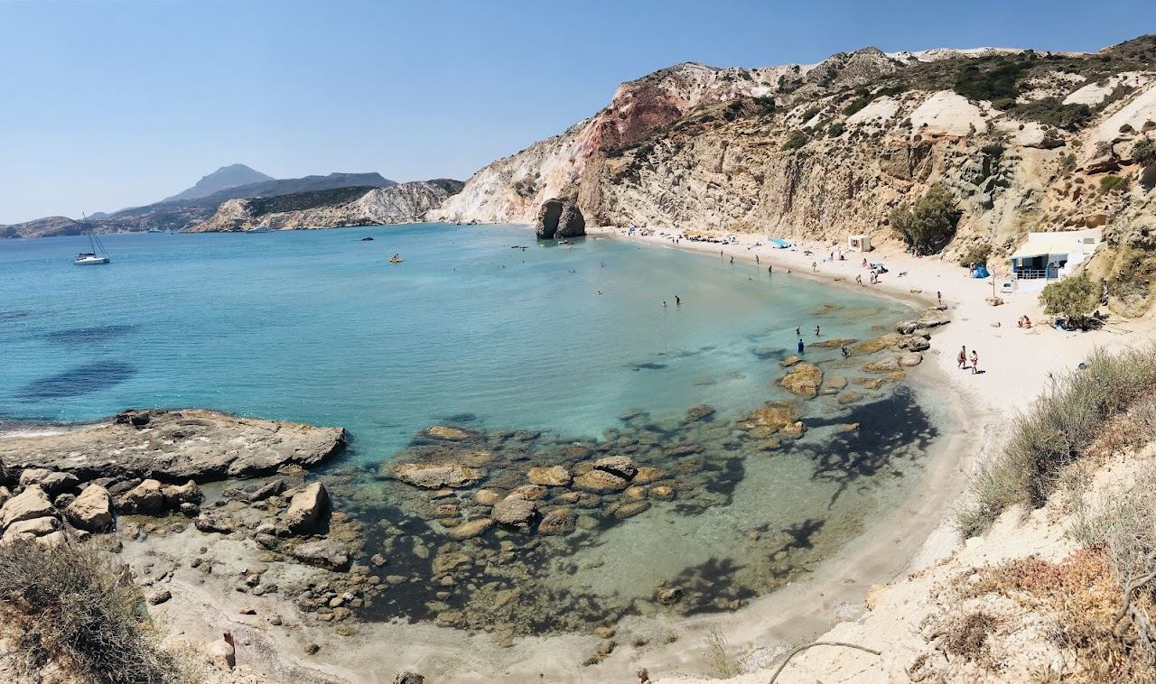 The white volcanic rock and clear water of Sarakiniko beach on Milos in Greece