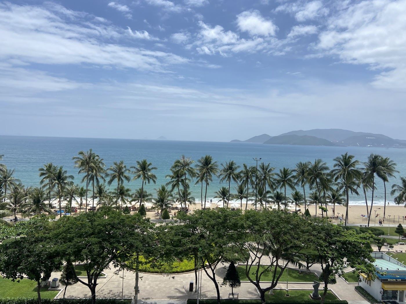 Long golden city beach and bay at Nha Trang on the Vietnam coast