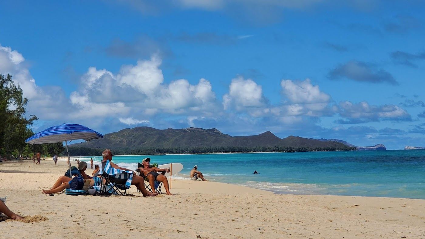Long soft sand and ironwood trees at Waimanalo Beach