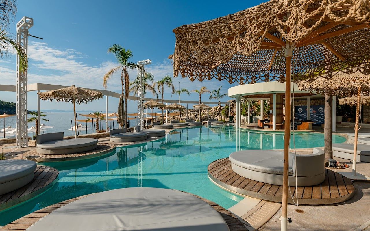 The Folie Marine beach club on the Palase sand on the Albanian Riviera
