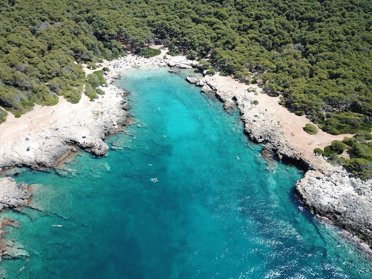 A wild rocky cove backed by pine forest at Porto Selvaggio near Nardo in Puglia