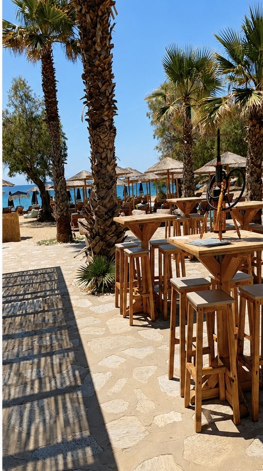 The pool and lounge terraces at Punda Coast, the club long known as Punda Beach Club, on the east coast of Paros