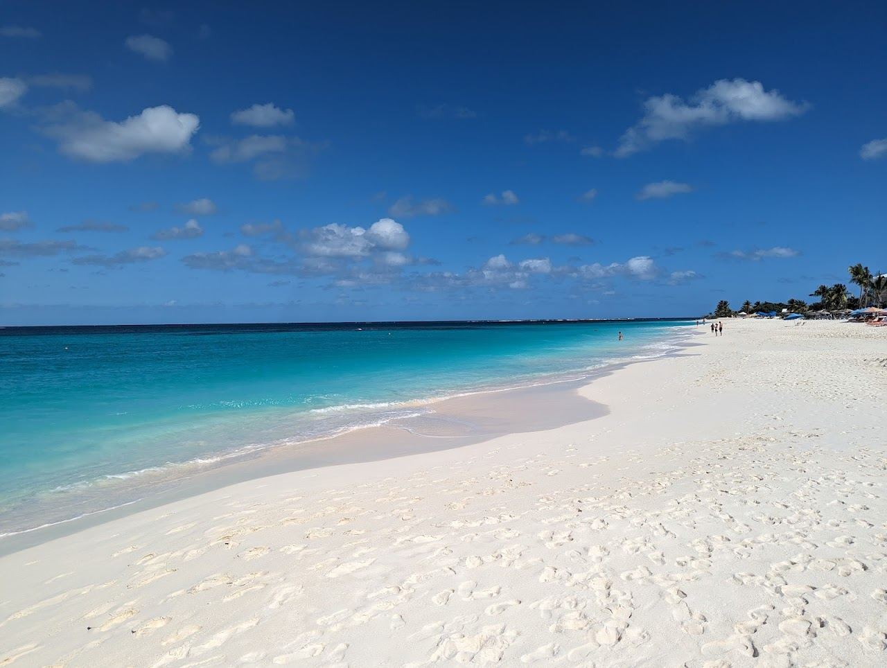 Powder white sand and clear turquoise water along Shoal Bay East in Anguilla