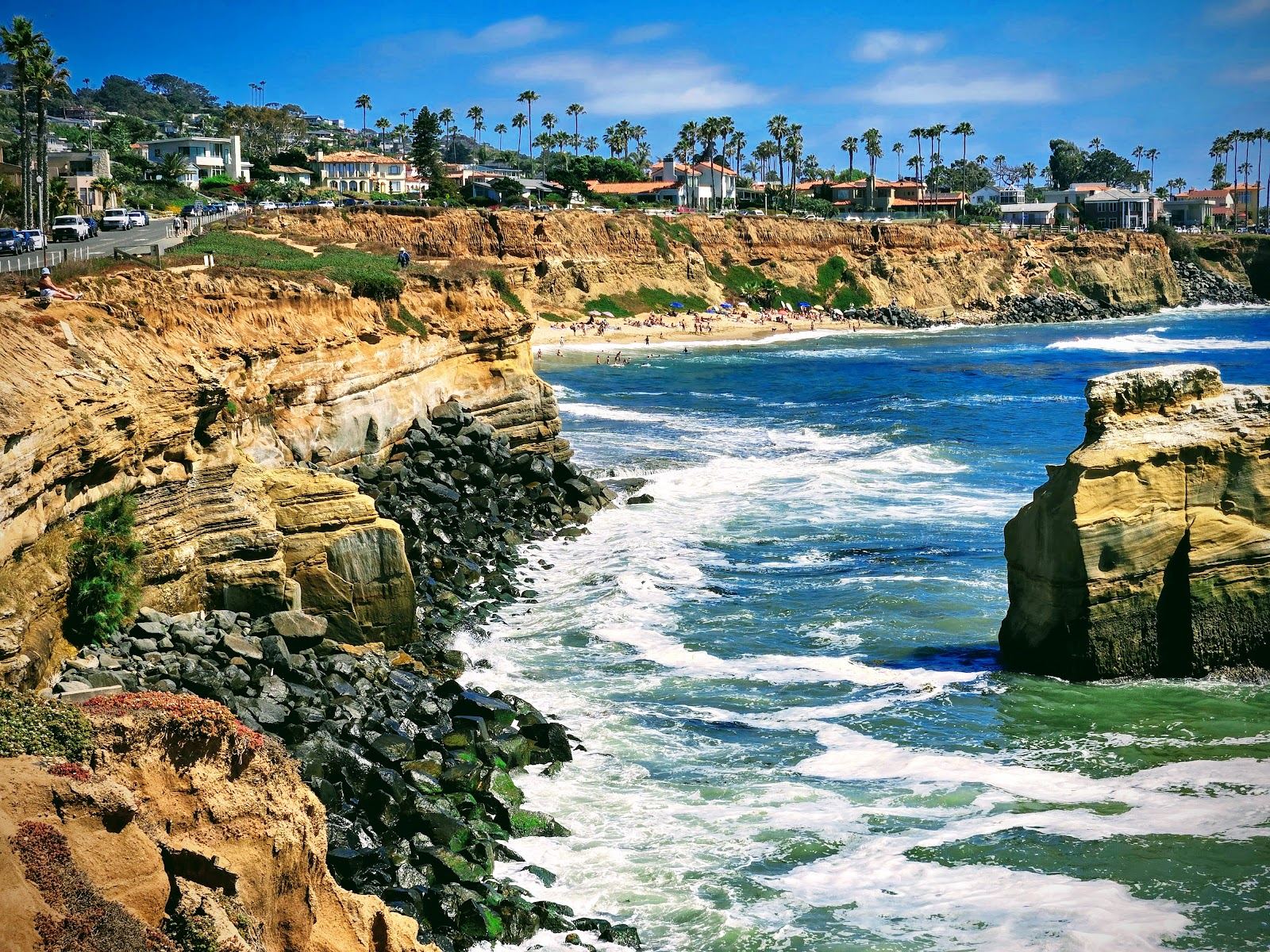 Sunset Cliffs San Diego dramatic sandstone cliffs at golden hour