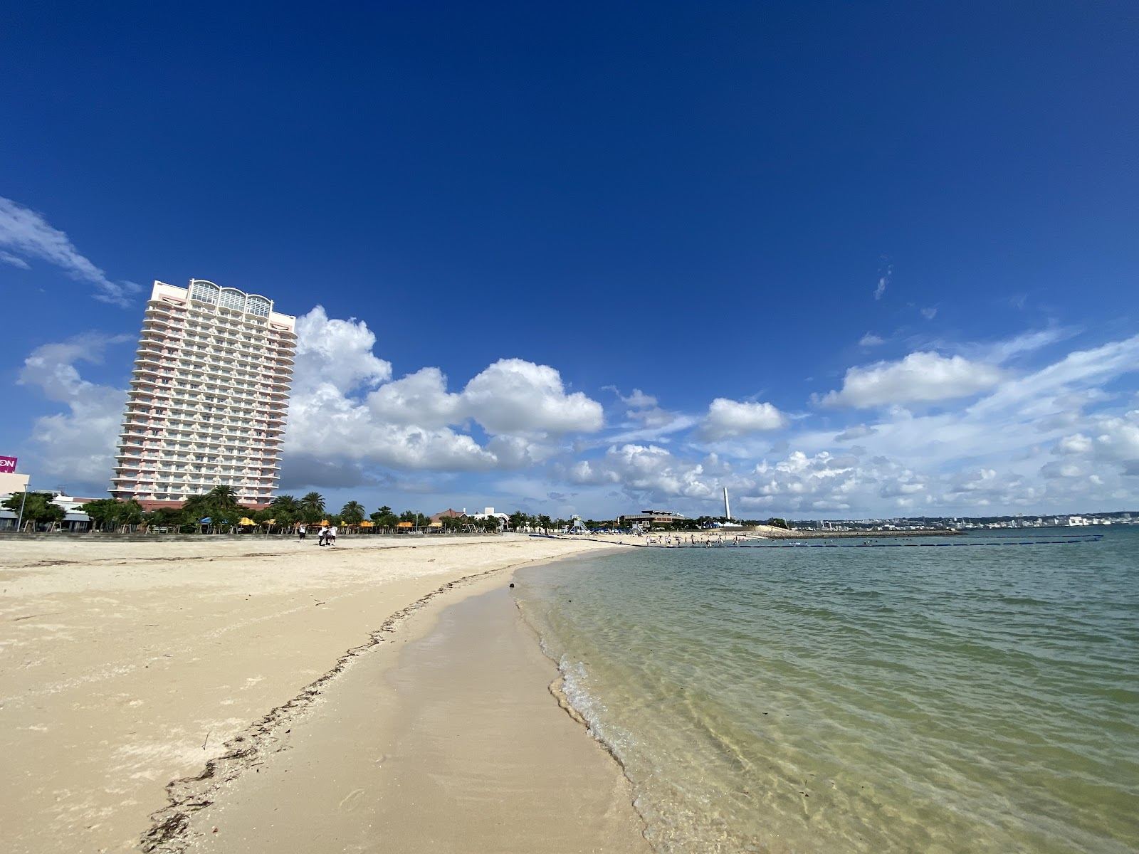 The man made sand and evening view of Sunset Beach in Chatan, Okinawa