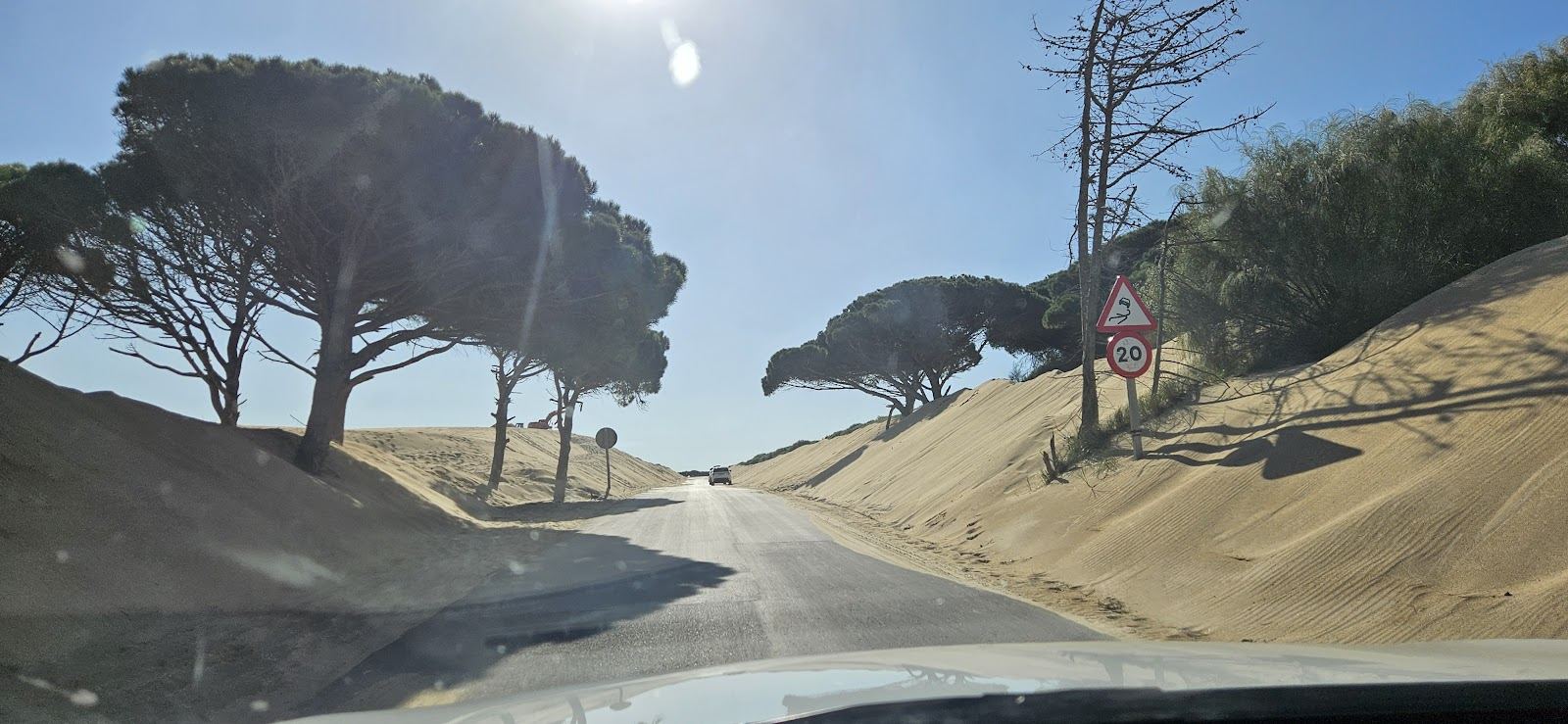 Wide golden sand, shallow bay and the great dune at Valdevaqueros beach near Tarifa on the Costa de la Luz