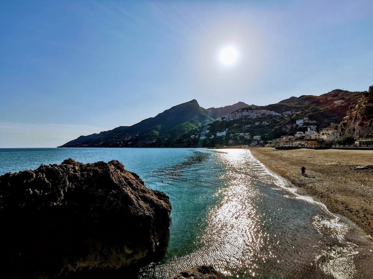 Marina di Vietri beach and its watchtower at the gateway of the Amalfi Coast